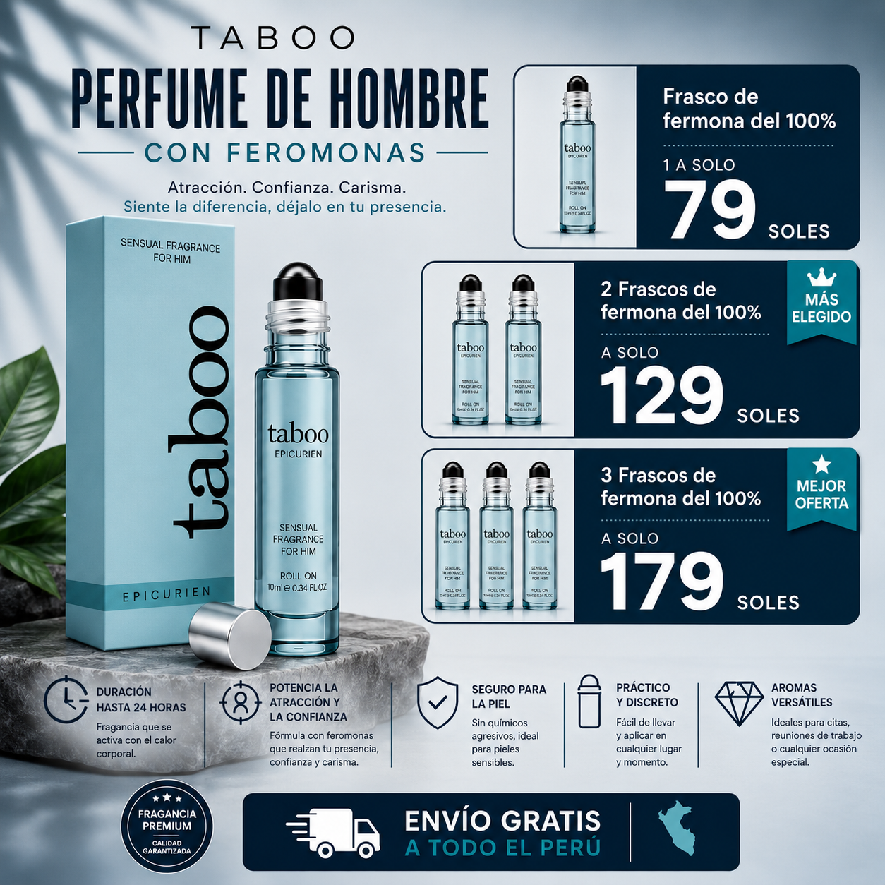 PERFUME CON FEROMONAS PARA HOMBRE TABOO 10ML